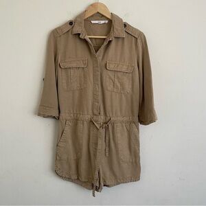 Mango Women's XXS Khaki Utility Romper with Tie Waist – Casual Safari Style